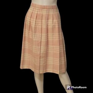 Vtg 1980s COS COB Pastel Pink Plaid Accordian Pleated Longline Skirt FLAWED